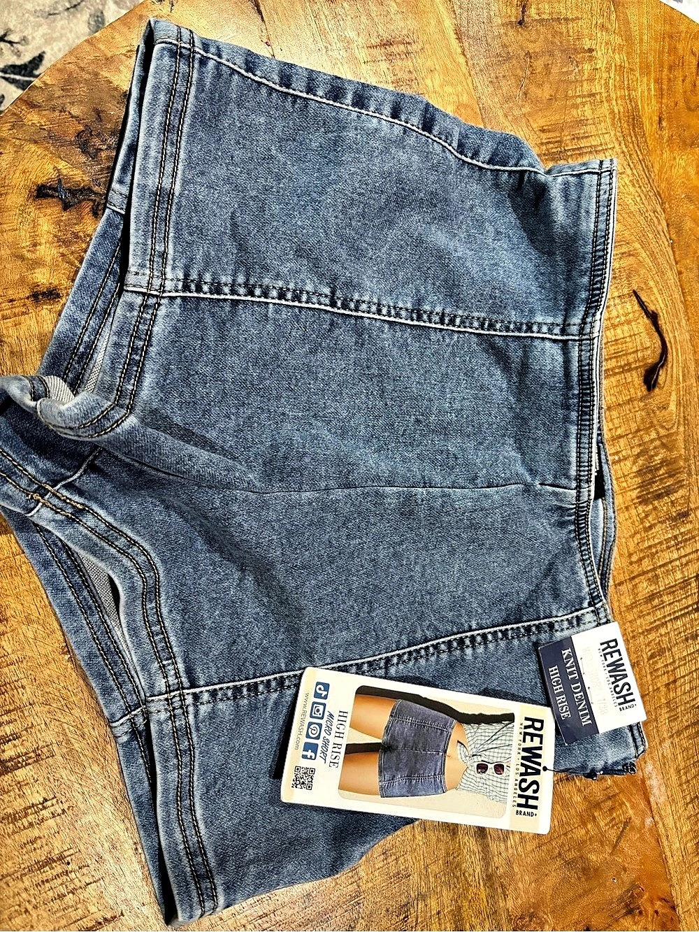 Rewash Knit Denim High Rise Micro Short Blue Waist 28